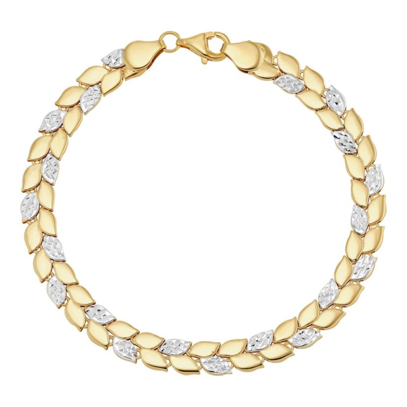10K Yellow and White Gold Double Row Marquise Shape link Bracelet