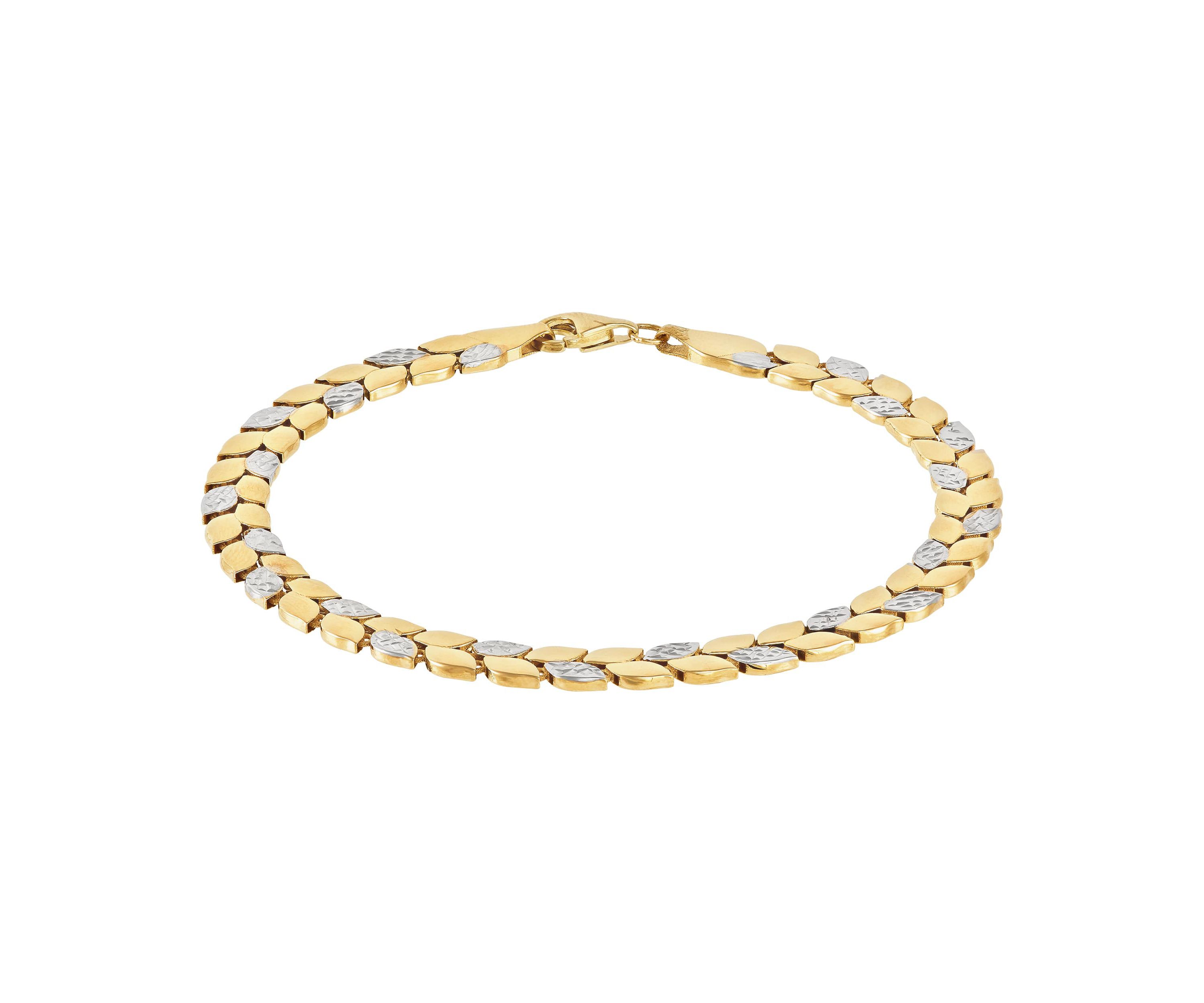 10K Yellow and White Gold Double Row Marquise Shape link Bracelet