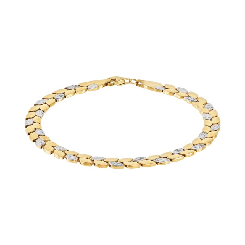 10K Yellow and White Gold Double Row Marquise Shape link Bracelet