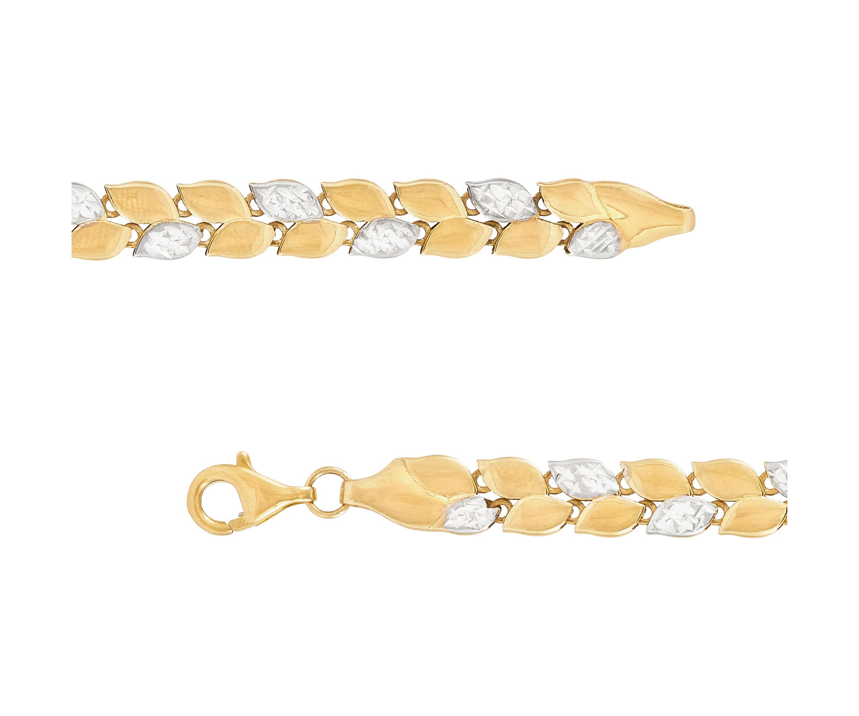 10K Yellow and White Gold Double Row Marquise Shape link Bracelet
