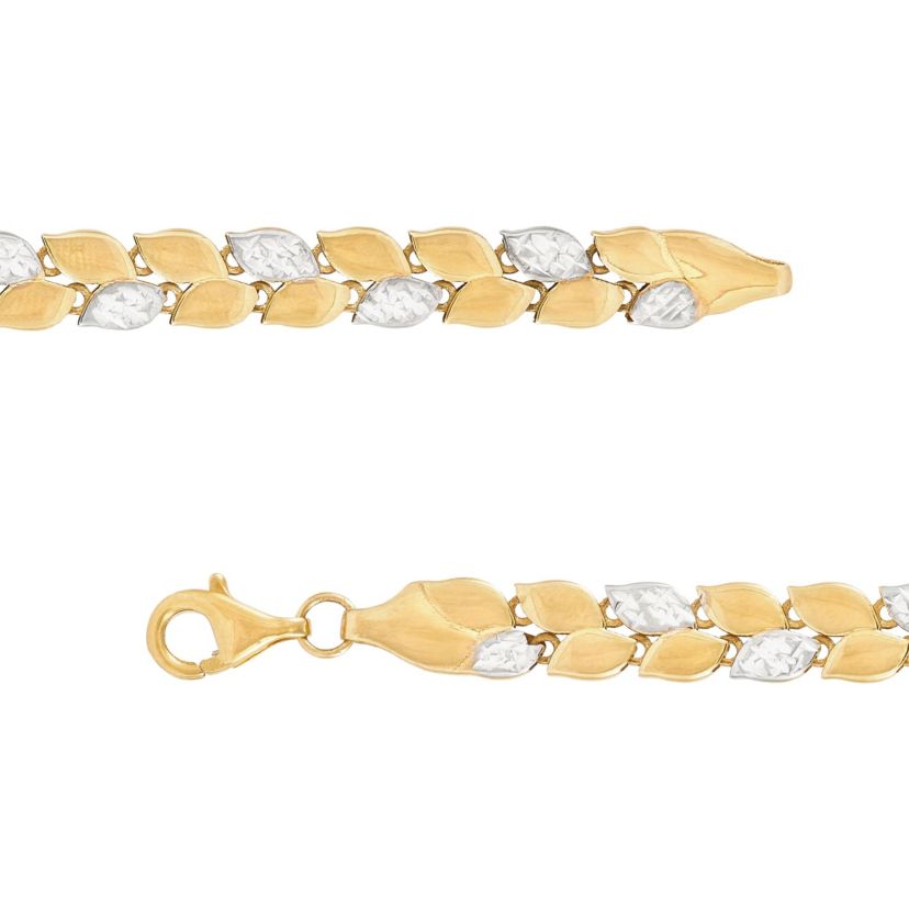 10K Yellow and White Gold Double Row Marquise Shape link Bracelet