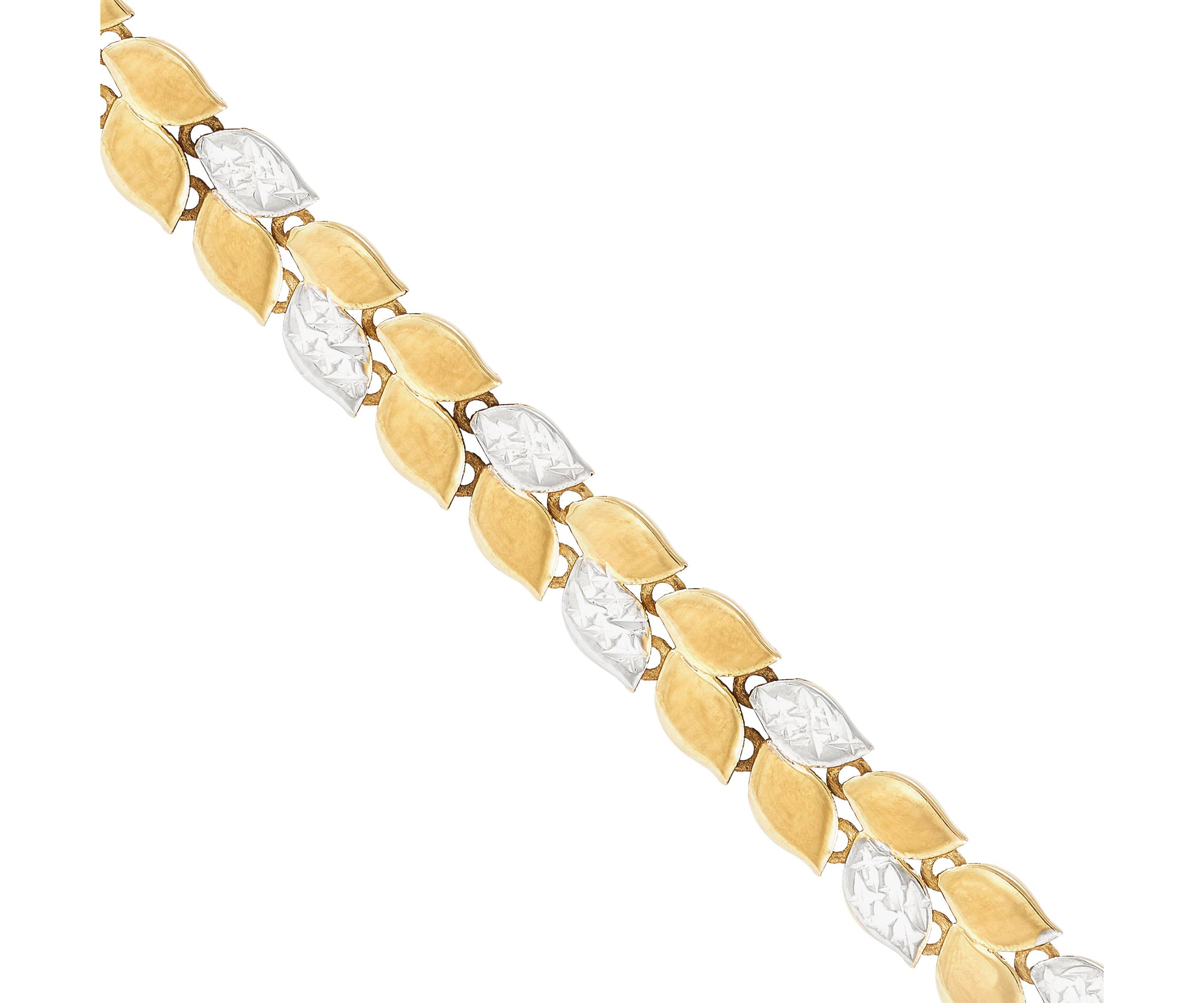 10K Yellow and White Gold Double Row Marquise Shape link Bracelet
