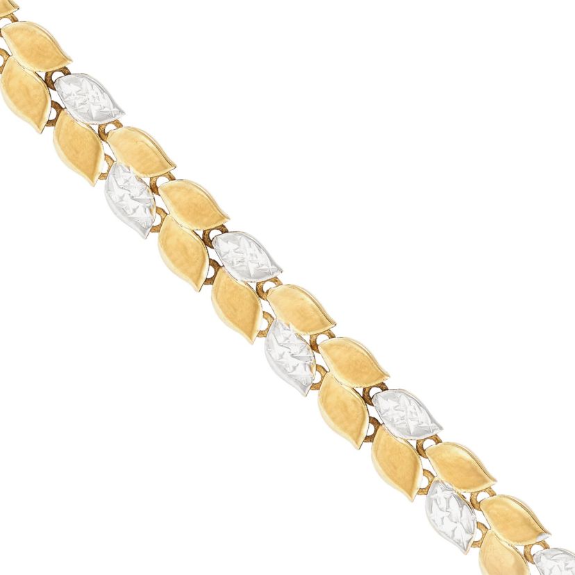 10K Yellow and White Gold Double Row Marquise Shape link Bracelet