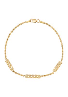 Belk & Co Triple Texture Bars Station Bracelet in 10K Yellow Gold, 7.25 in