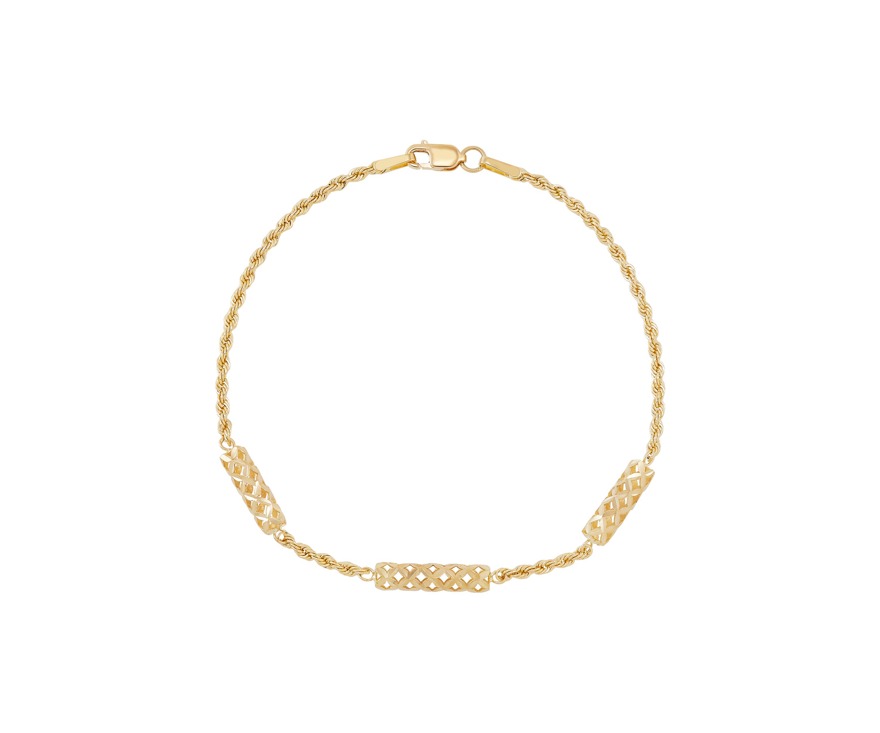 Triple Texture Bars Station Bracelet in 10K Yellow Gold