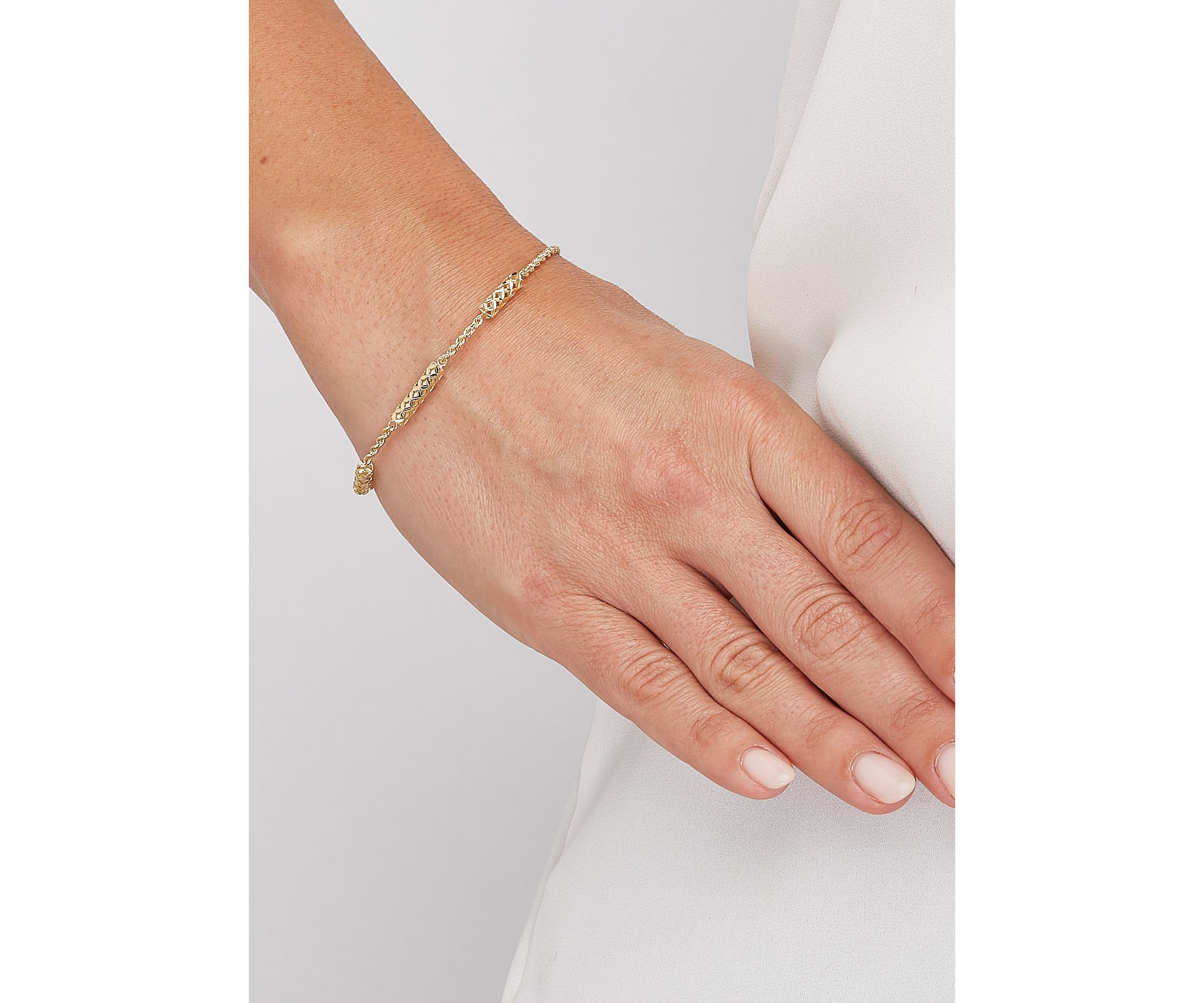 Triple Texture Bars Station Bracelet in 10K Yellow Gold