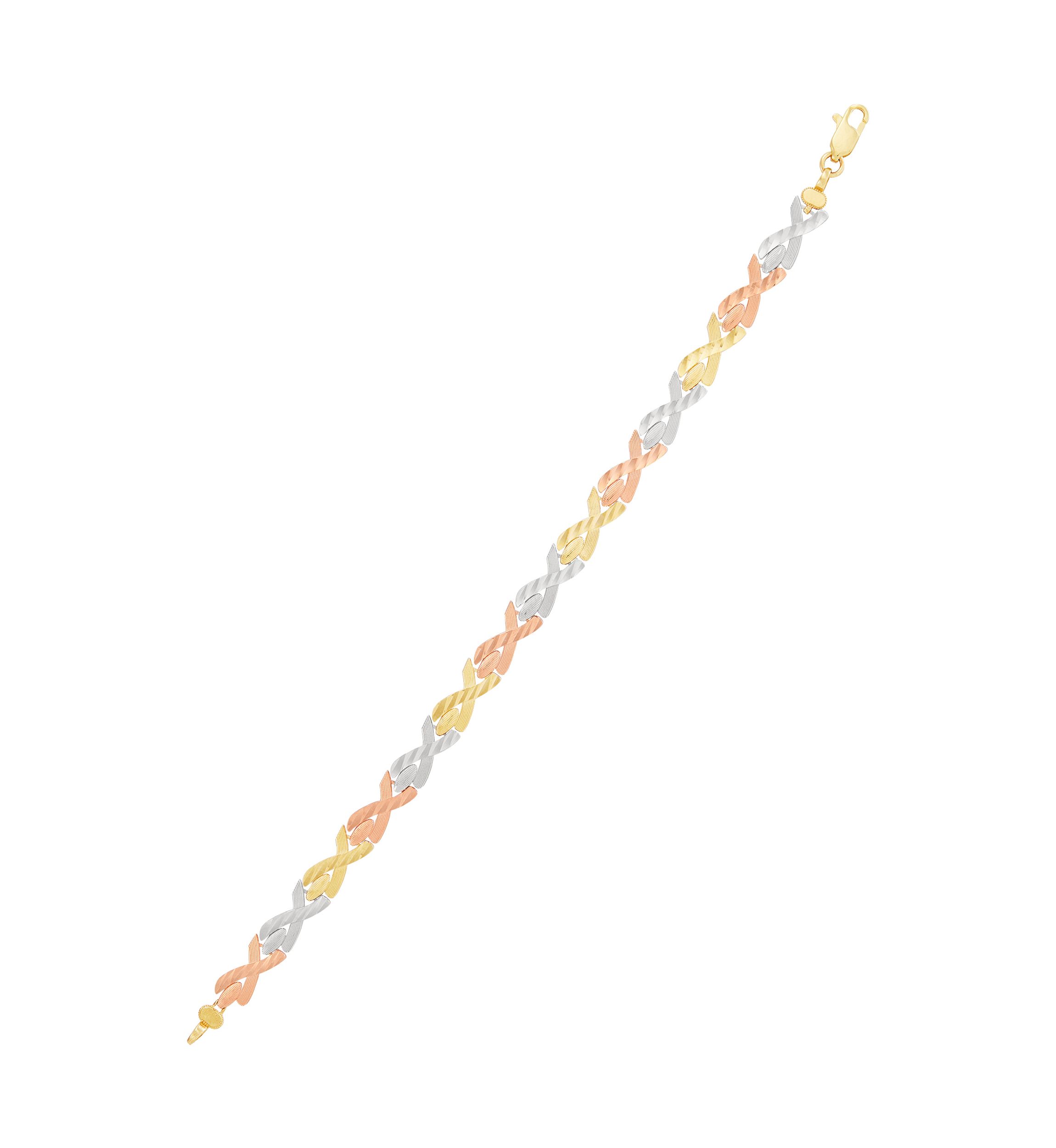 Braid Links Bracelet in 10K Yellow and White and Rose Gold