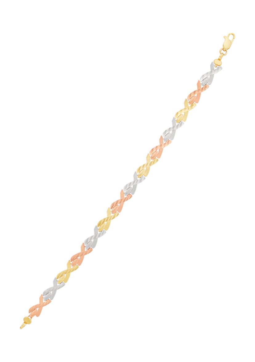Braid Links Bracelet in 10K Yellow and White and Rose Gold