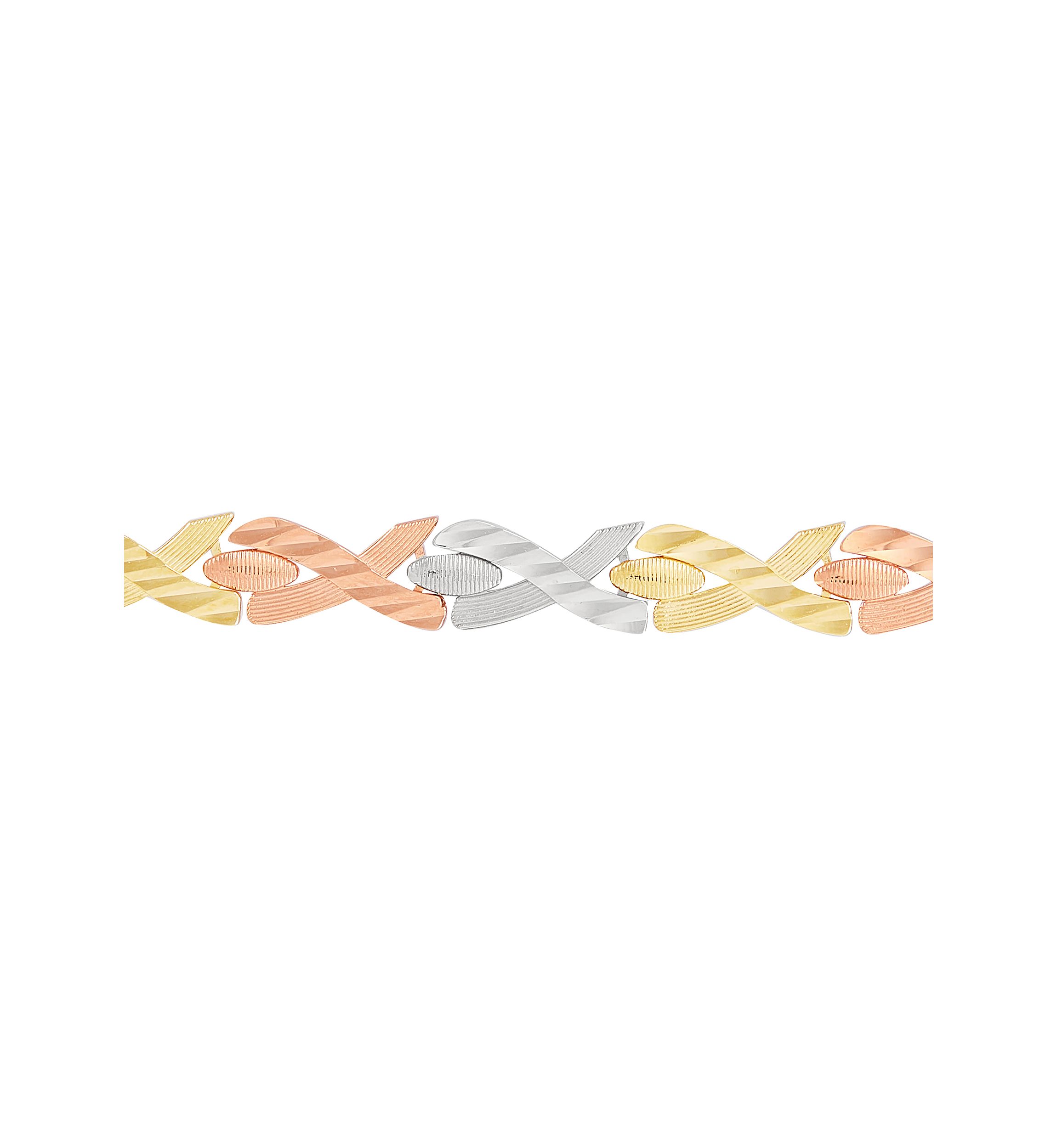 Braid Links Bracelet in 10K Yellow and White and Rose Gold