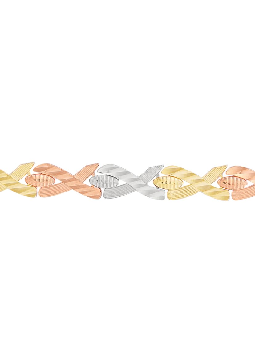 Braid Links Bracelet in 10K Yellow and White and Rose Gold