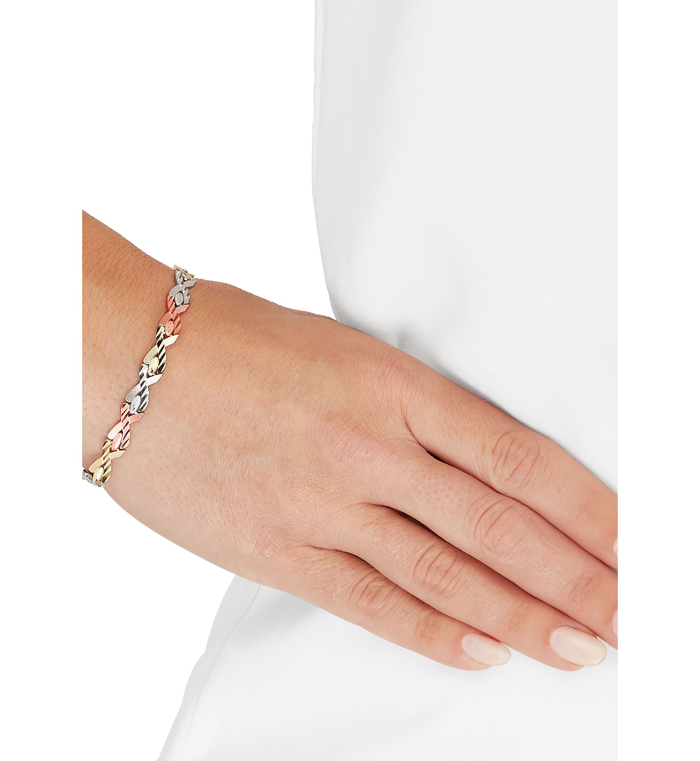 Braid Links Bracelet in 10K Yellow and White and Rose Gold
