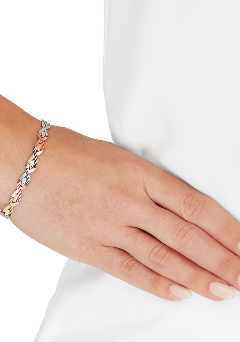 Braid Links Bracelet in 10K Yellow and White and Rose Gold