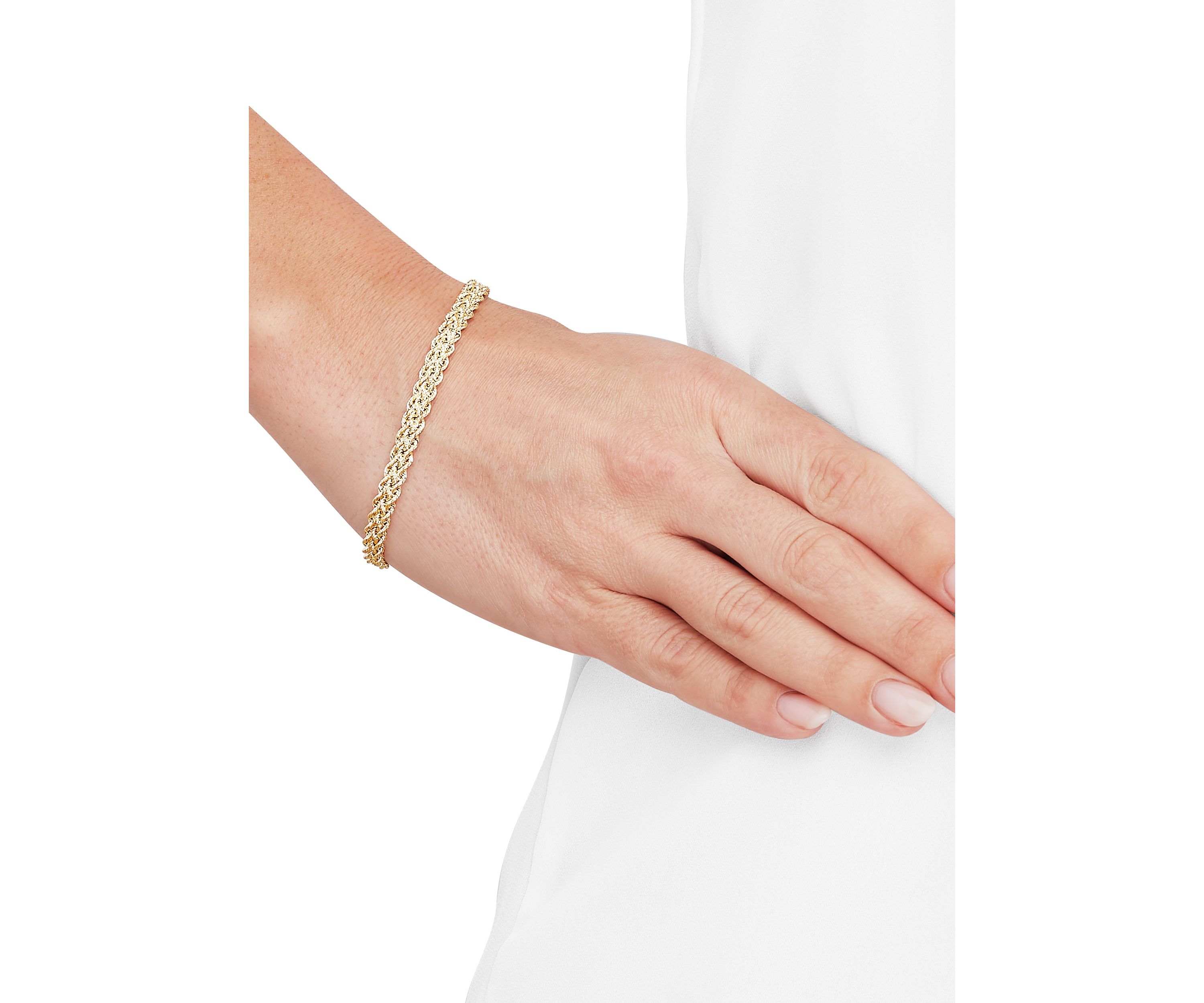 Triple Rows Hollow Rope Chain Bracelet in 10K Yellow Gold