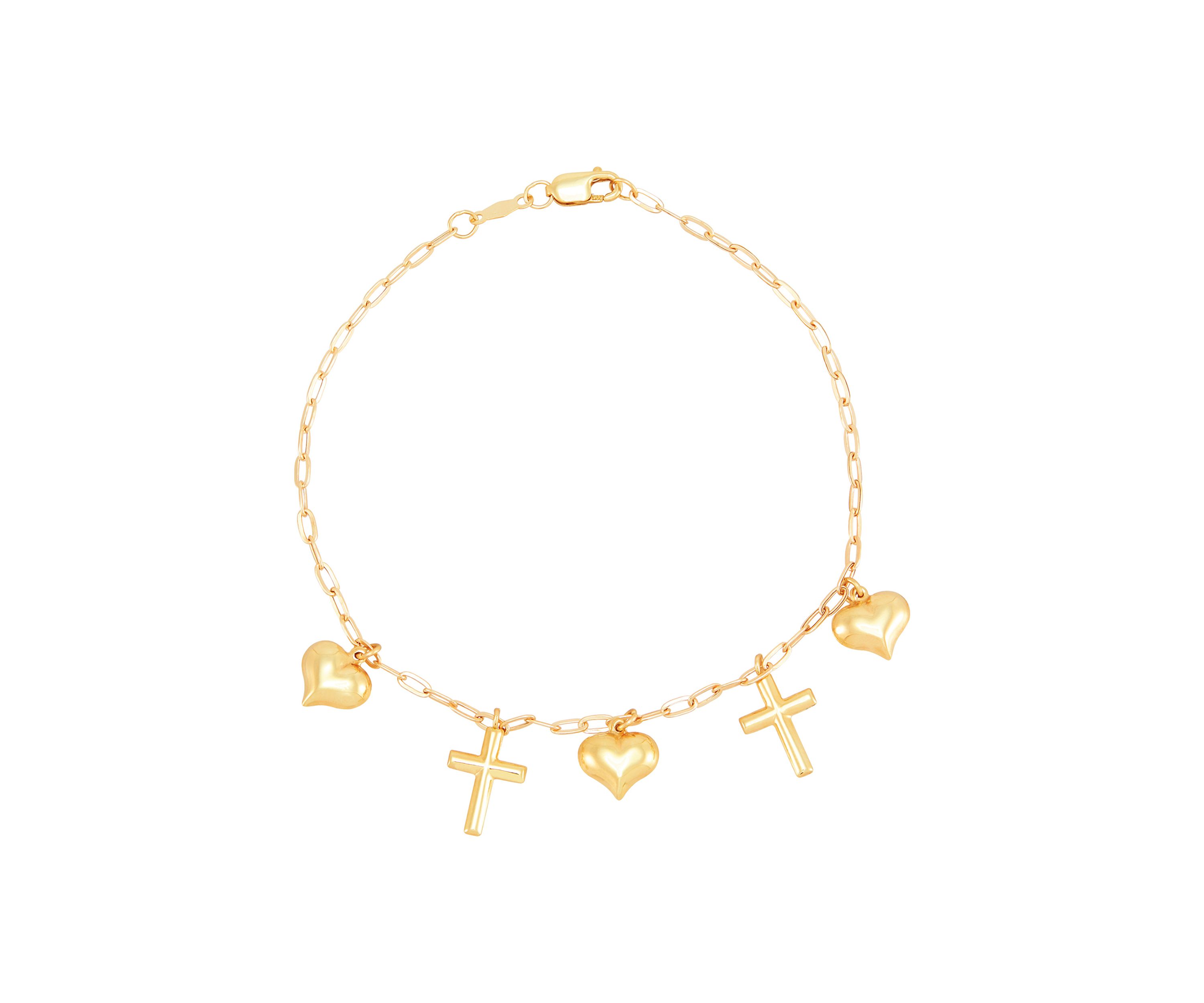 Dangle Heart and Cross Bracelet in 10K Yellow Gold