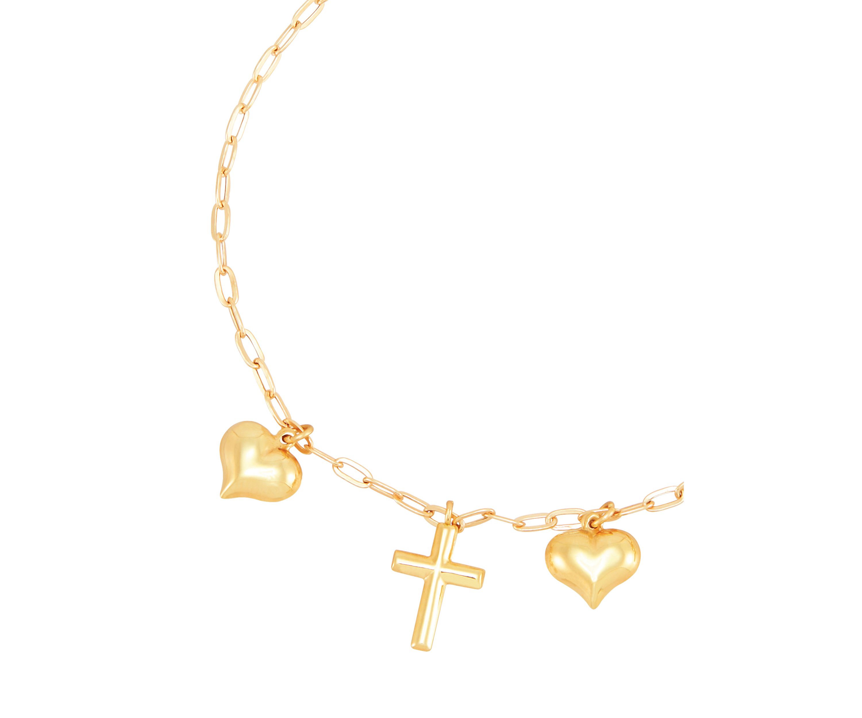 Dangle Heart and Cross Bracelet in 10K Yellow Gold