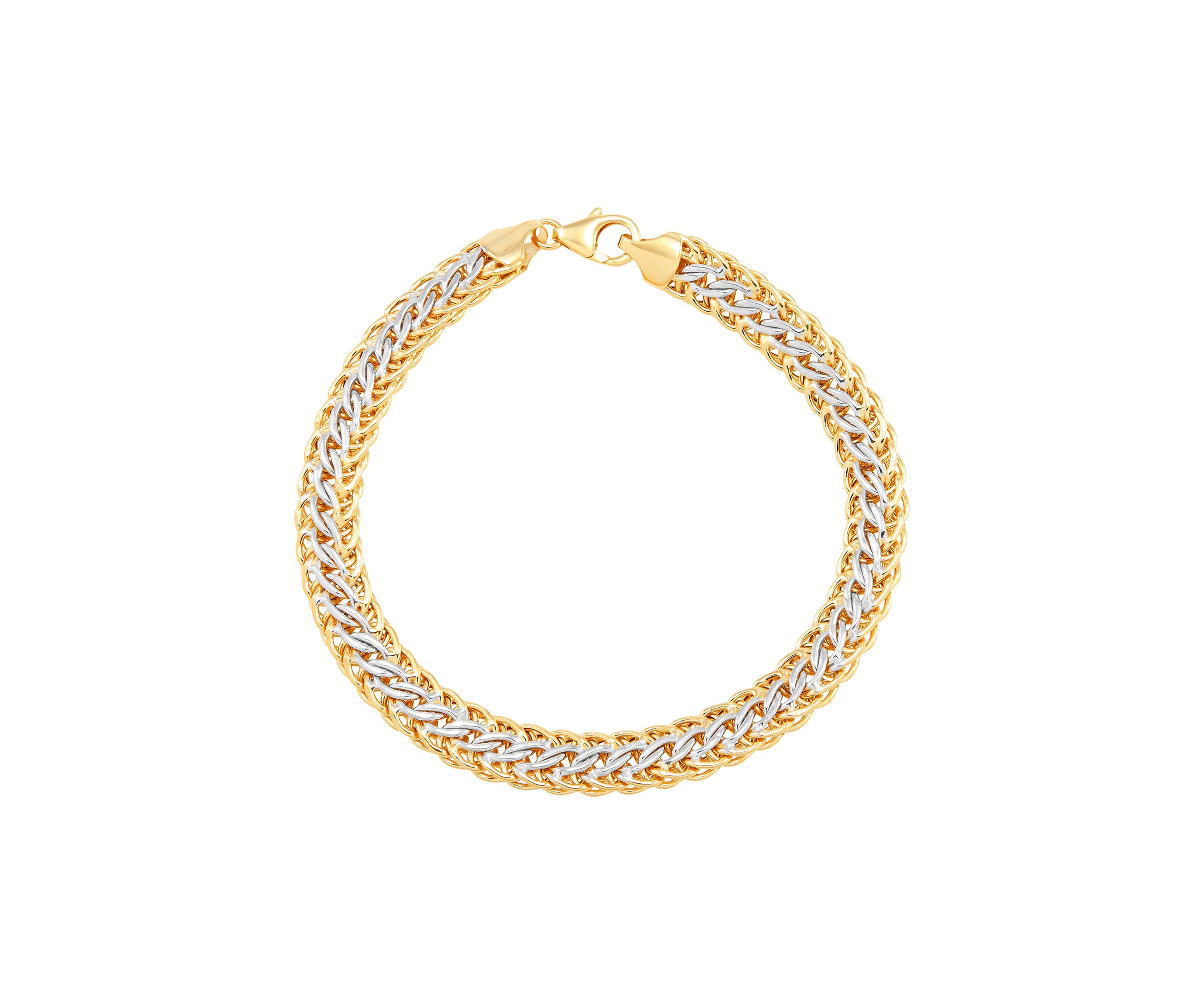 Hollw Intertwined Links Bracelet in 10K Yellow and White Gold