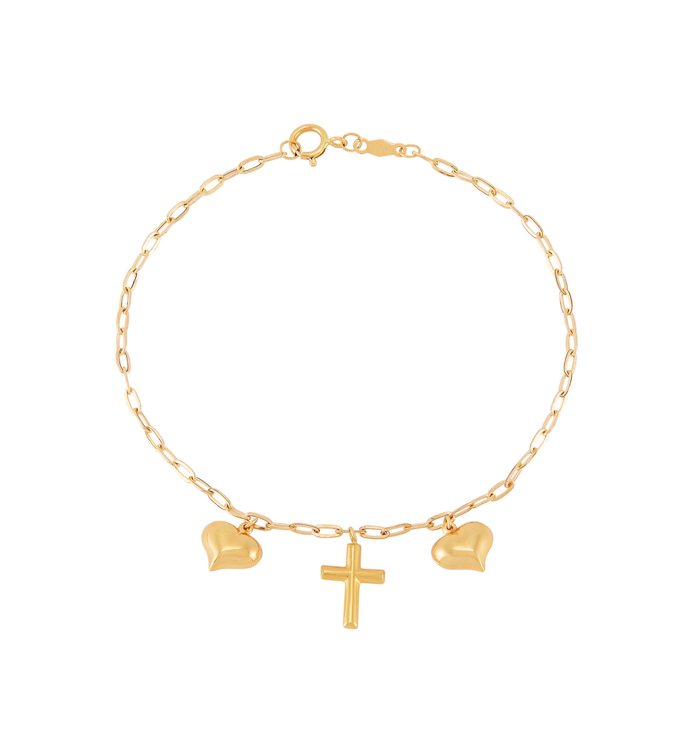 Heart and Cross Bracelet in 10K Yellow Gold