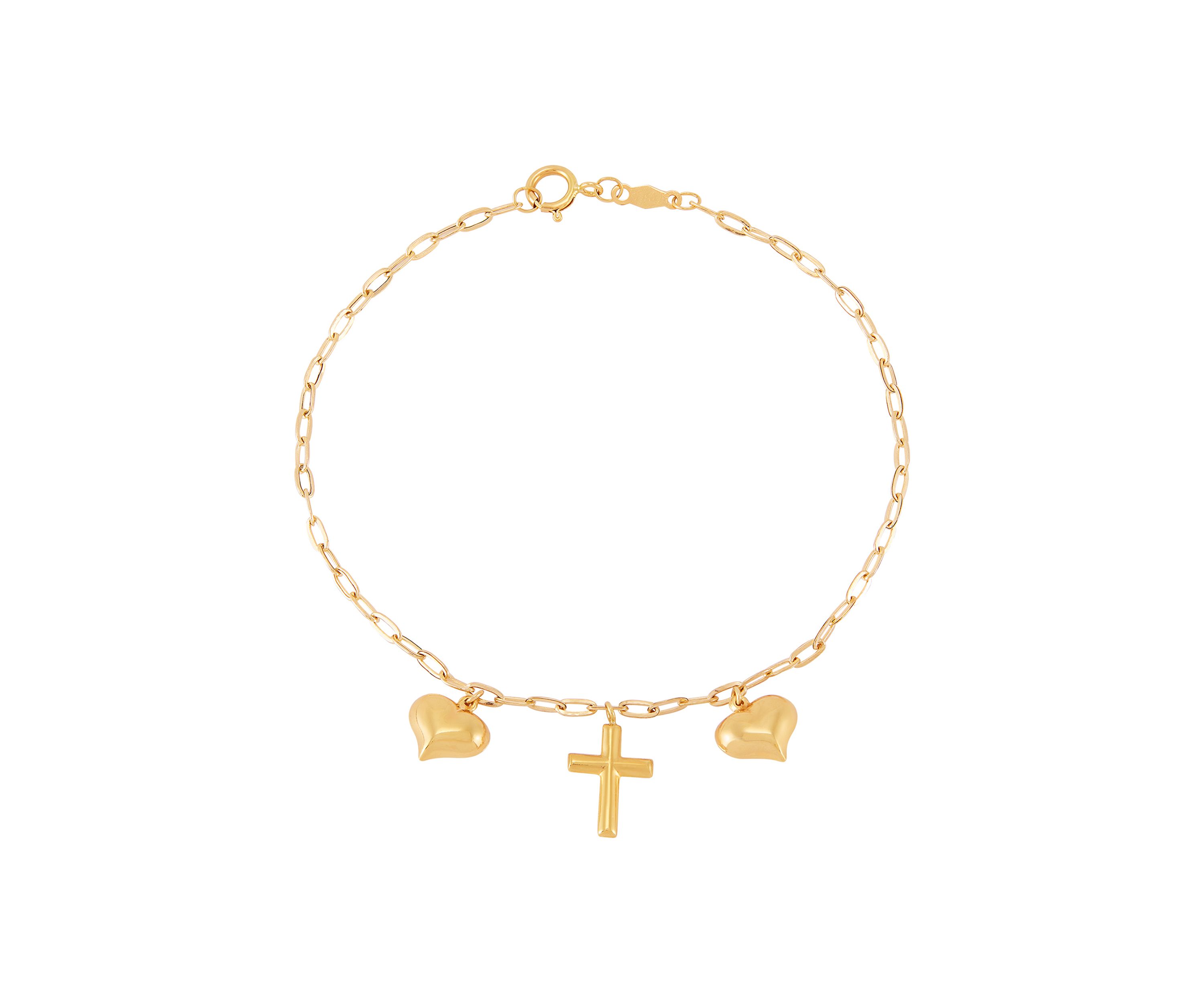 Heart and Cross Bracelet in 10K Yellow Gold