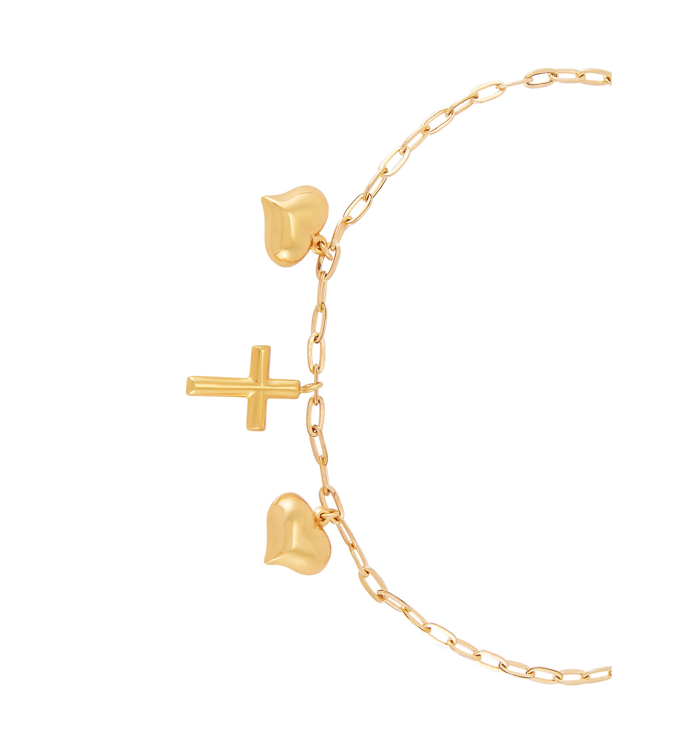Heart and Cross Bracelet in 10K Yellow Gold