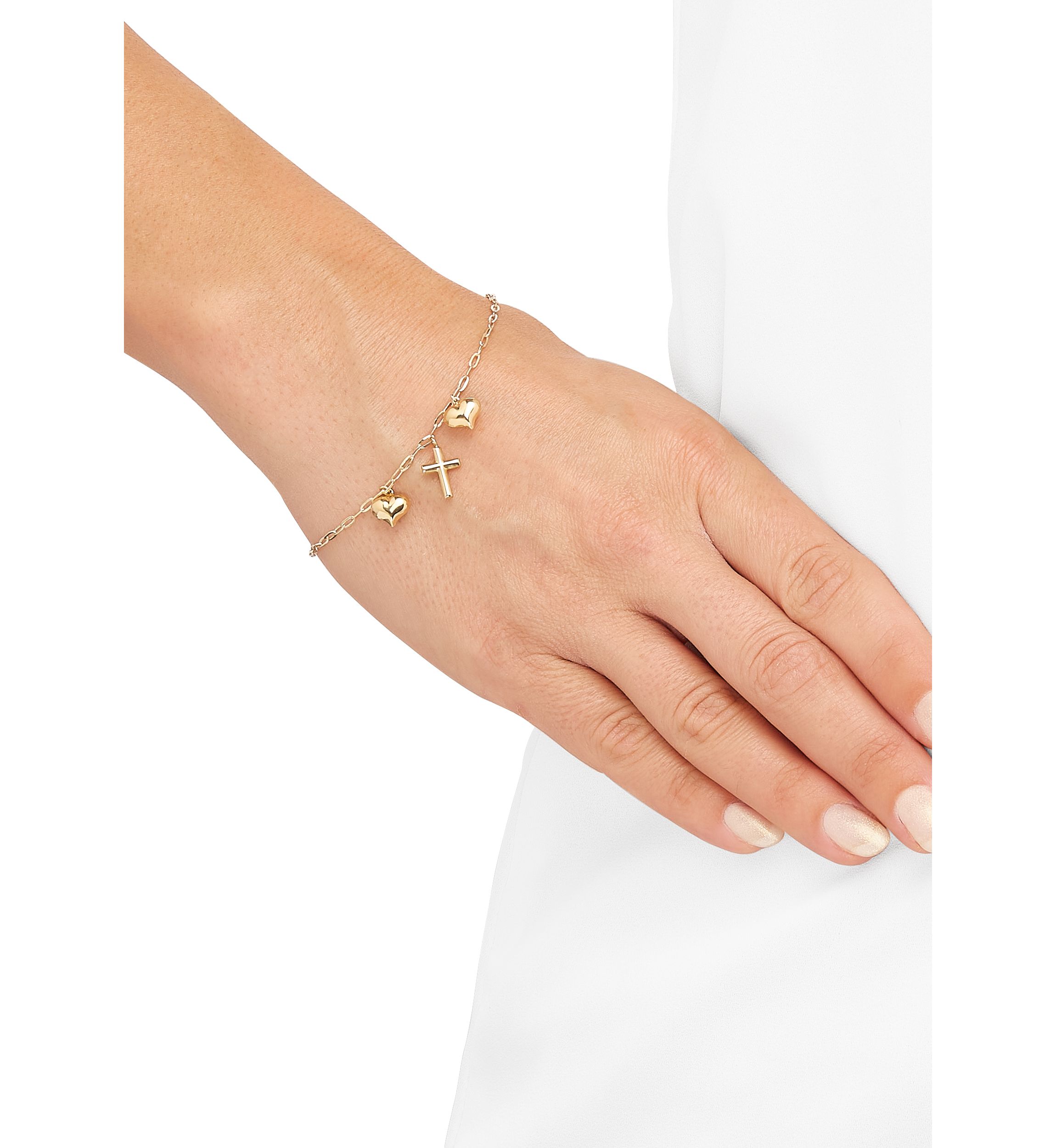 Heart and Cross Bracelet in 10K Yellow Gold