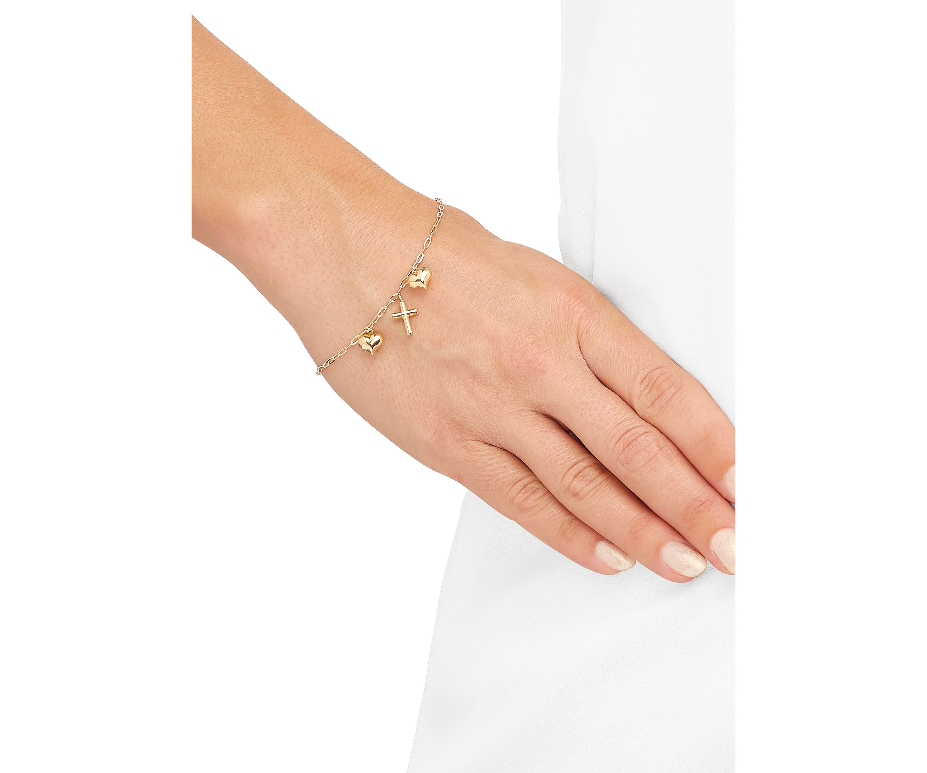 Heart and Cross Bracelet in 10K Yellow Gold