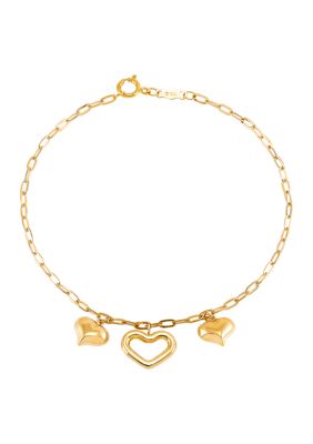 Belk & Co Heart Bracelet in 10K Yellow Gold, 7.5 in