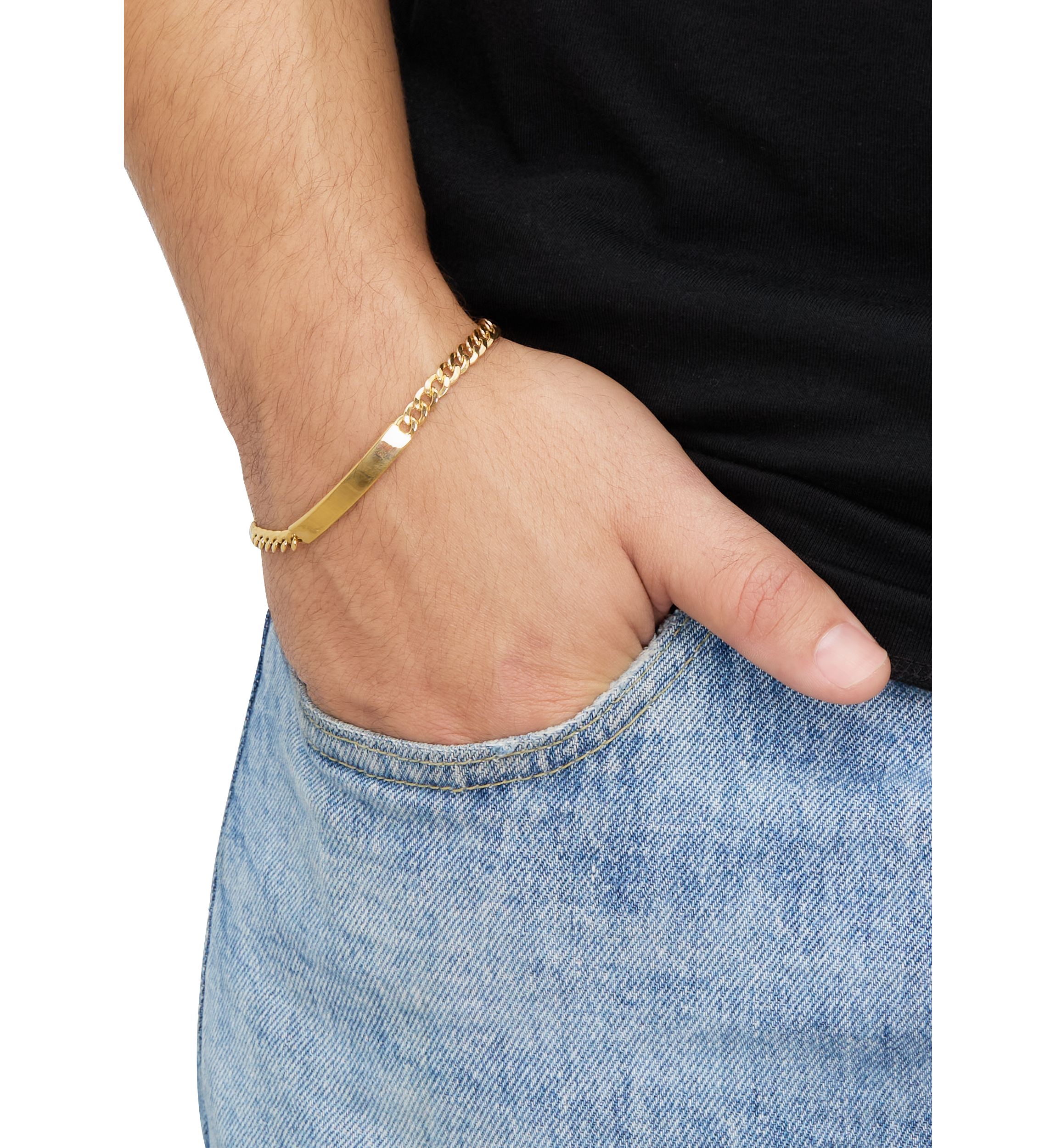 Curved Bar on Curb Chain Bracelet in 10K Yellow Gold