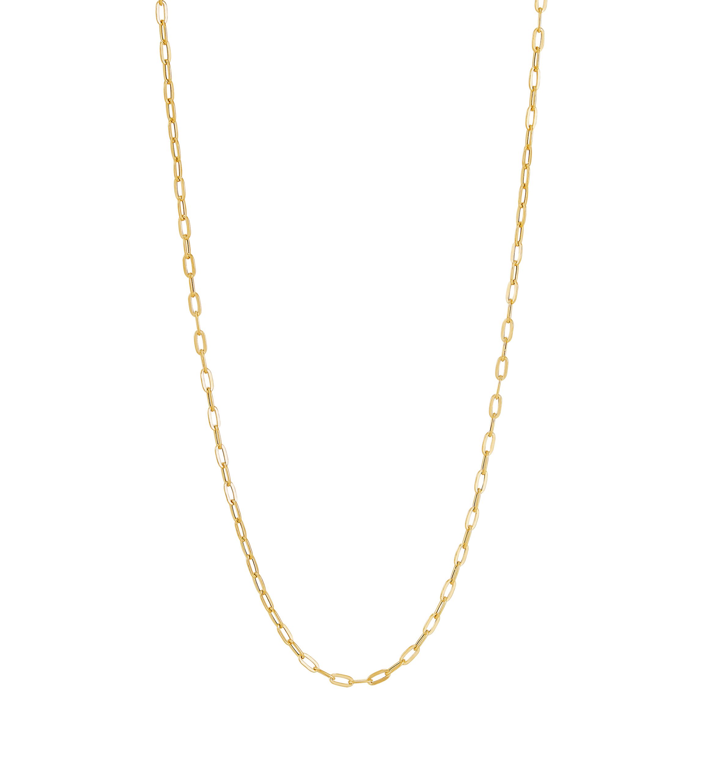 2.2 Millimeter Hollow Flat Paperclip Chain Necklace in 10K Yellow Gold