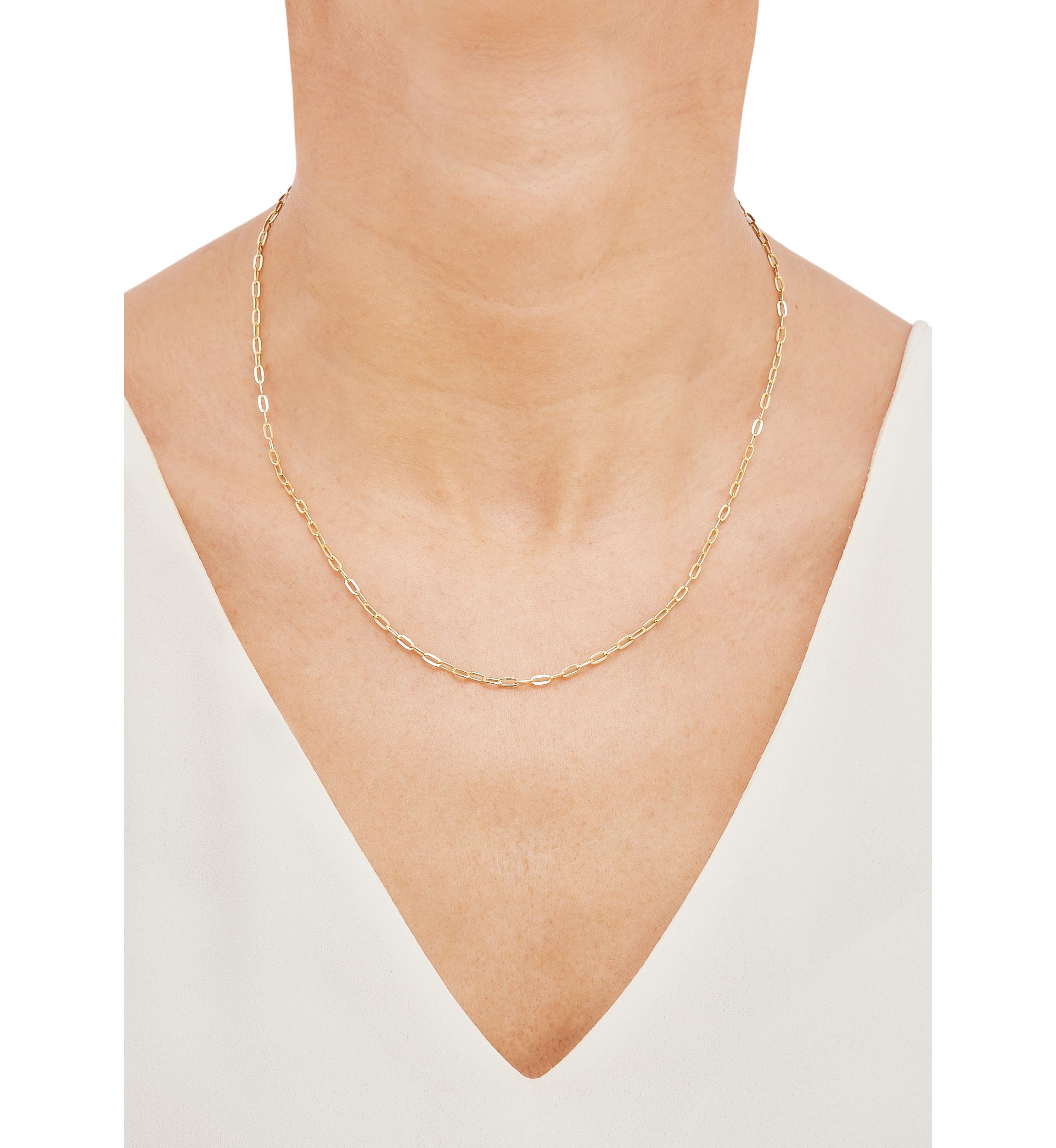 2.2 Millimeter Hollow Flat Paperclip Chain Necklace in 10K Yellow Gold