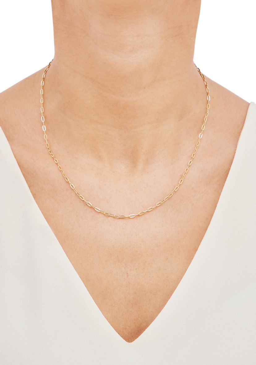 2.2 Millimeter Hollow Flat Paperclip Chain Necklace in 10K Yellow Gold