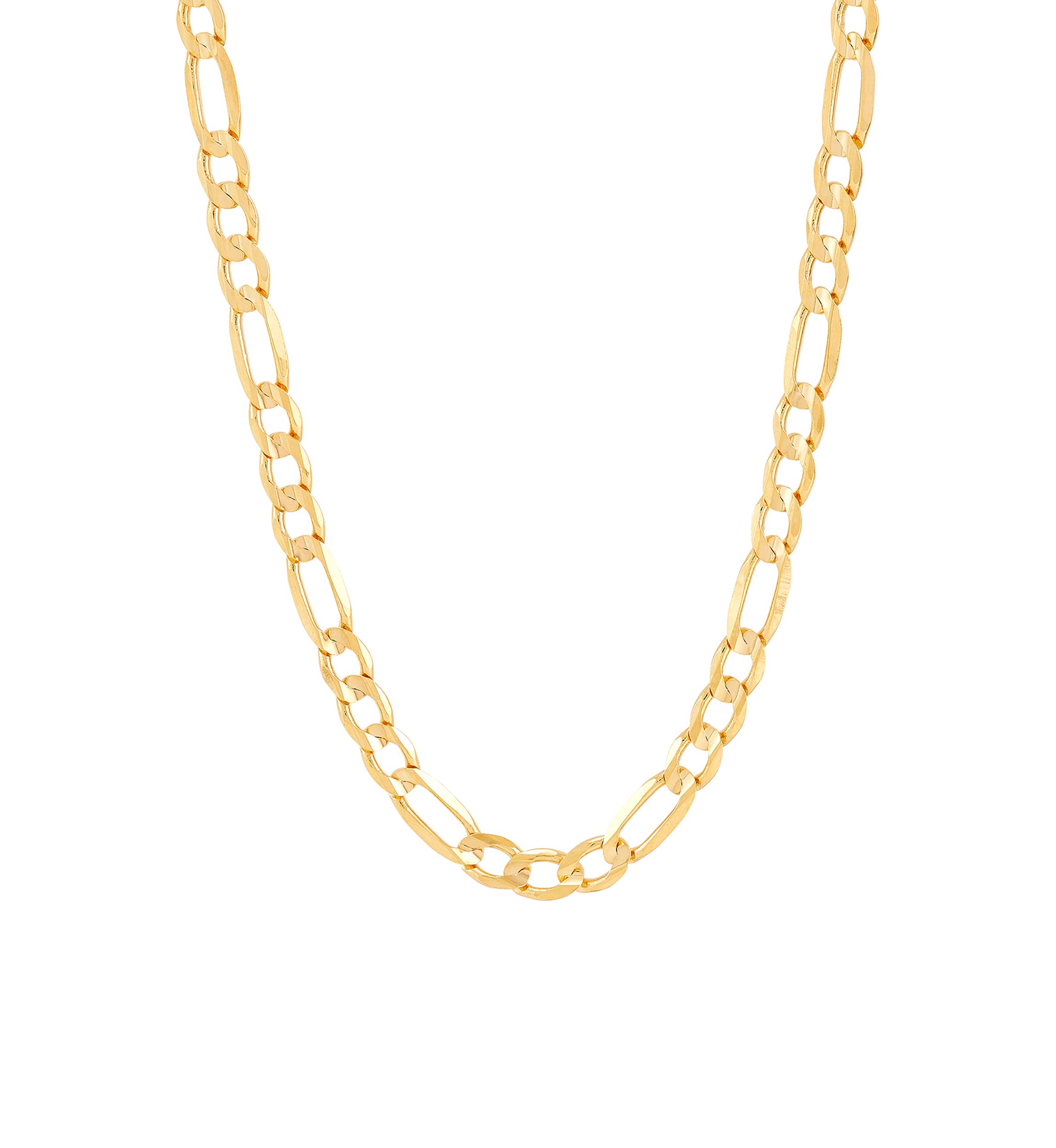 Figaro Concave Basic Chain Necklace in 10K Yellow Gold