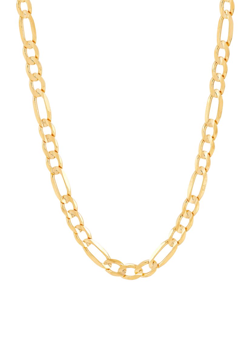 Figaro Concave Basic Chain Necklace in 10K Yellow Gold