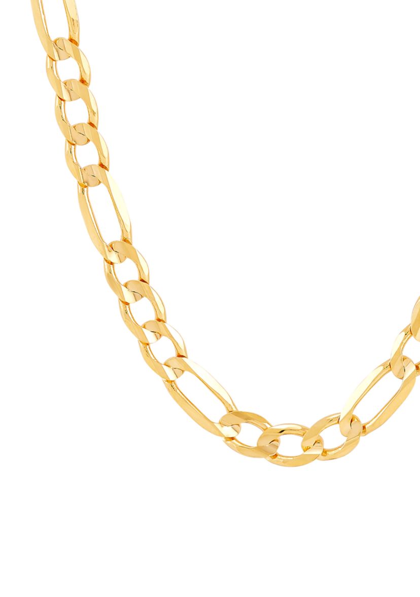 Figaro Concave Basic Chain Necklace in 10K Yellow Gold
