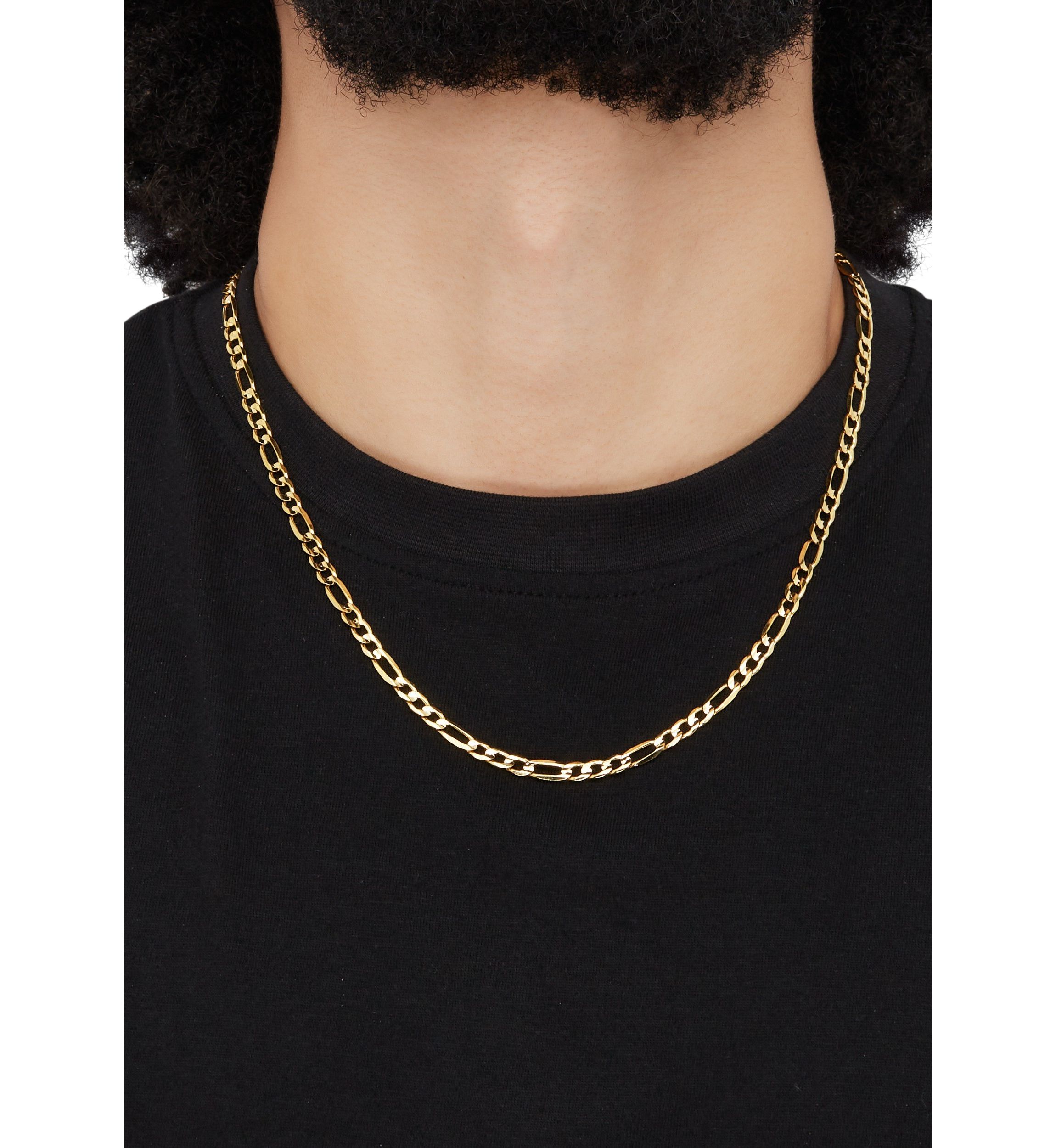 Figaro Concave Basic Chain Necklace in 10K Yellow Gold
