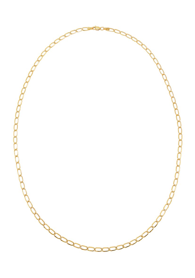 Hollow Long Curb Chain Necklace in 10K Yellow Gold