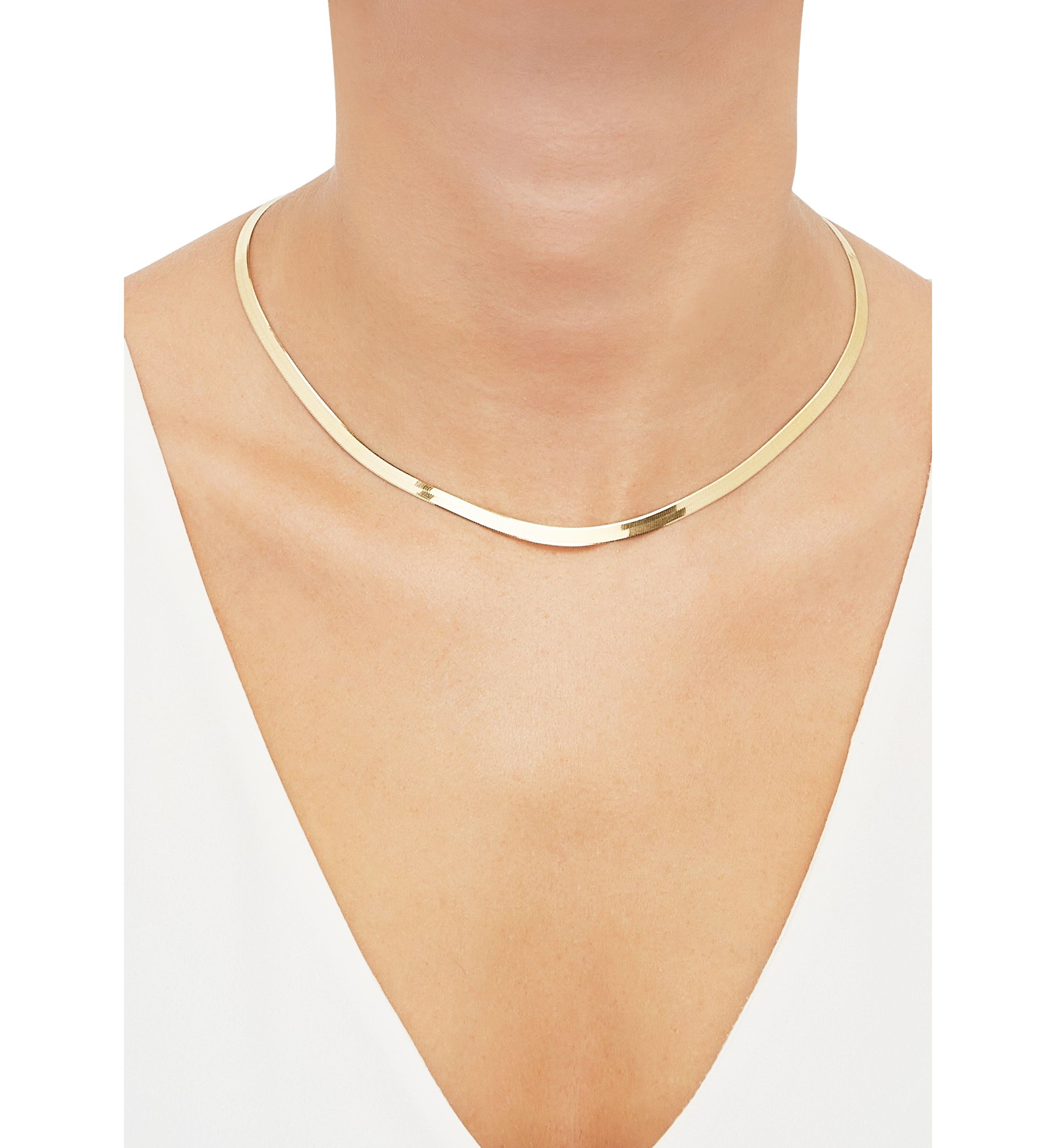 Reversible Herringbone Chain Necklace in 10K Yellow Gold