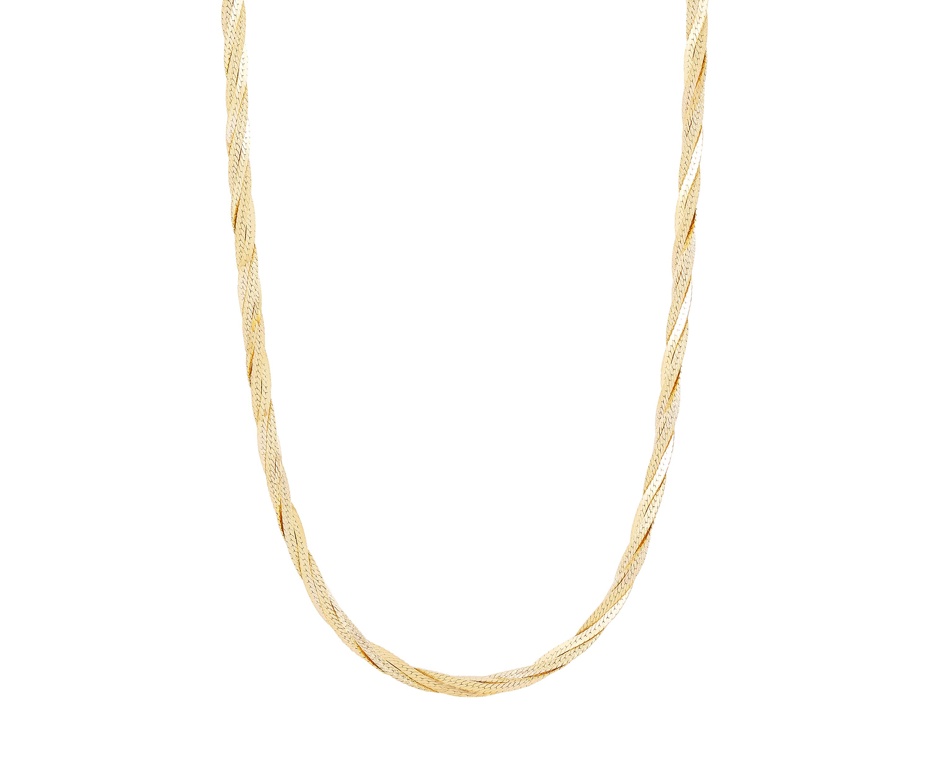 2.7 mm Solid Textured Braided Herringbone Chain Necklace in 10K Yellow Gold