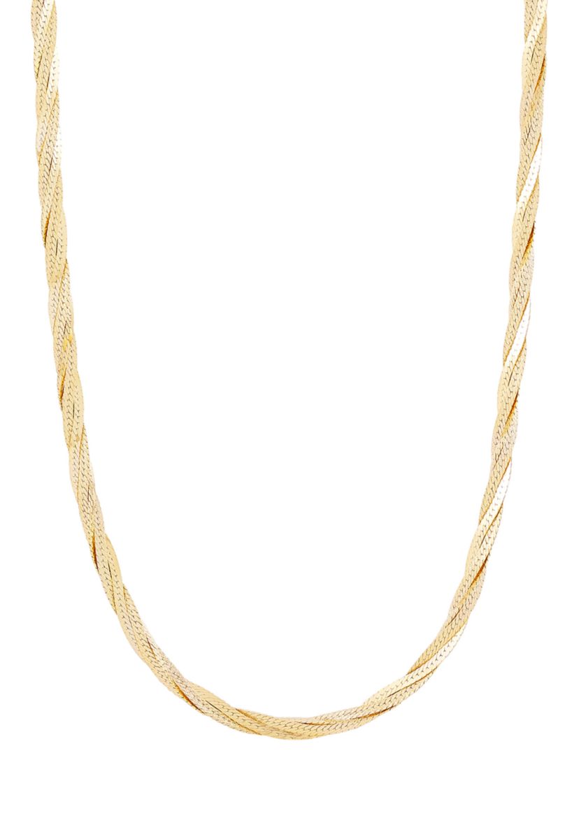2.7 mm Solid Textured Braided Herringbone Chain Necklace in 10K Yellow Gold