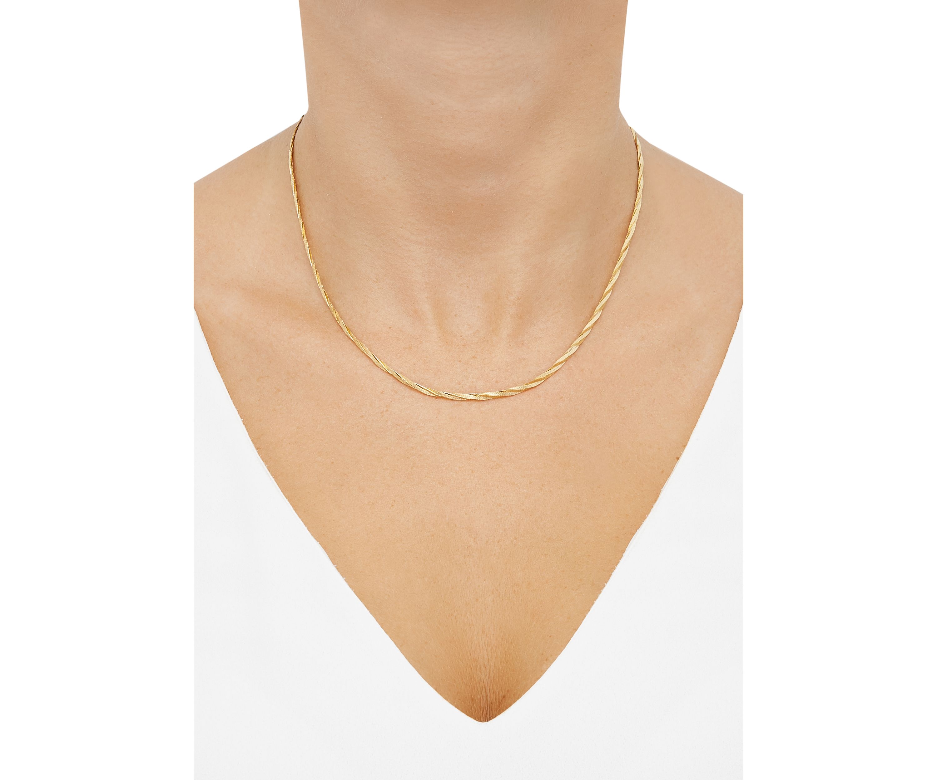 2.7 mm Solid Textured Braided Herringbone Chain Necklace in 10K Yellow Gold