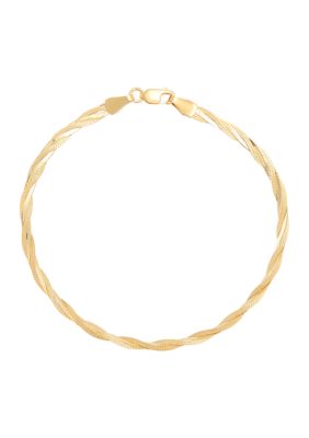 Belk & Co Solid Textured Braided Herringbone Bracelet in 10K Yellow Gold, 7.25 in
