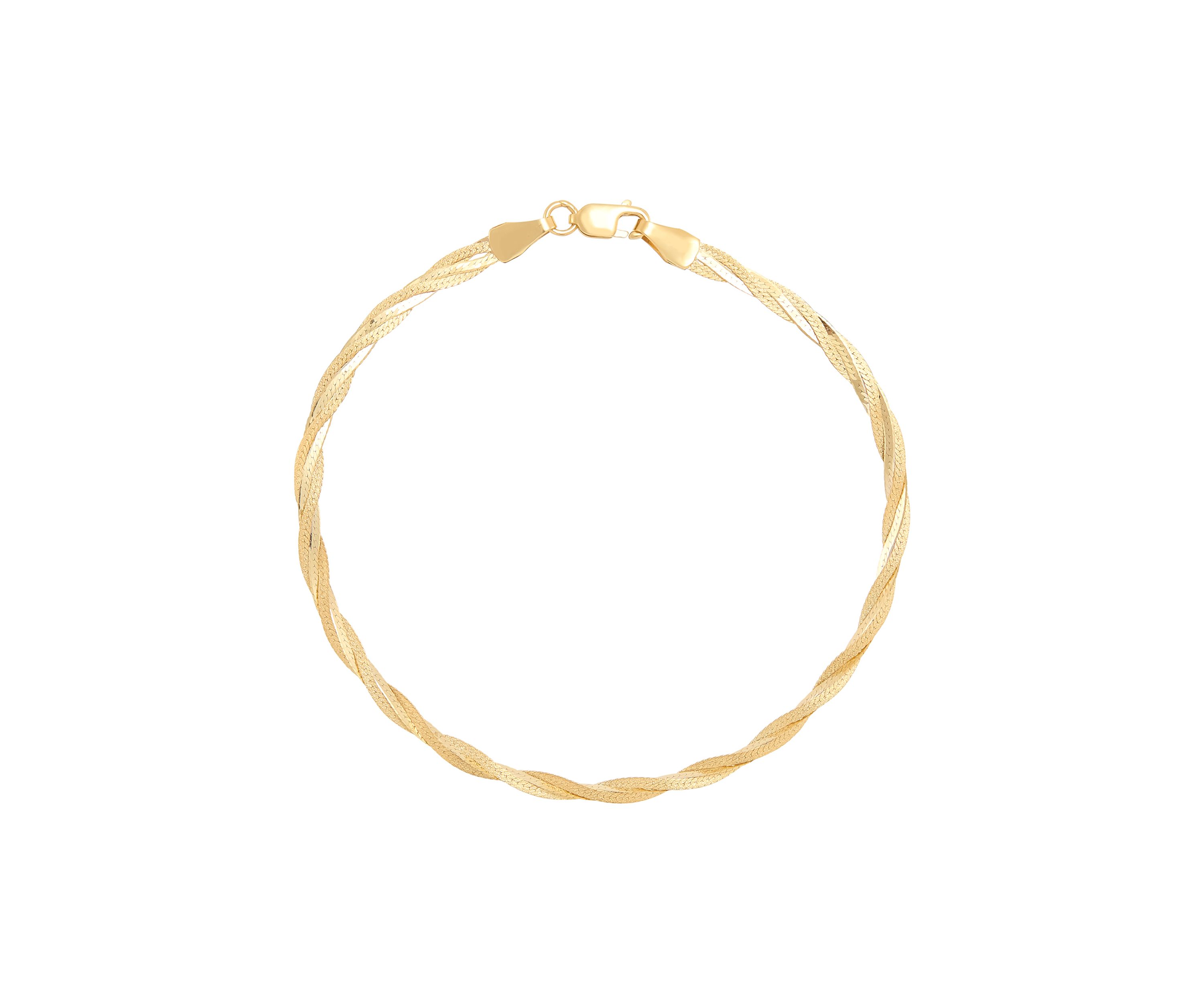 Solid Textured Braided Herringbone Bracelet in 10K Yellow Gold