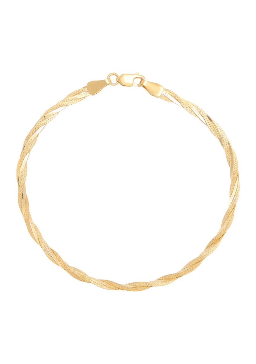 Solid Textured Braided Herringbone Bracelet in 10K Yellow Gold