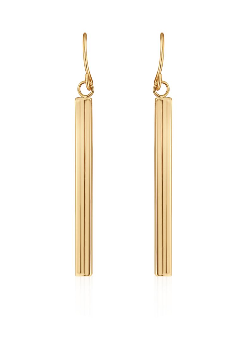 Polished Square Tube Drop Earrings in 10k Yellow Gold