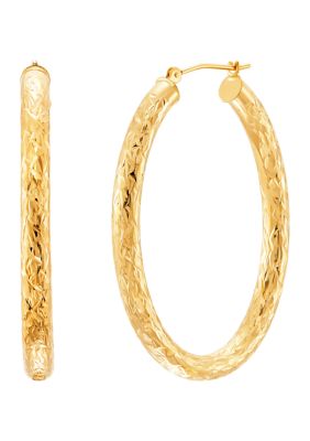 Belk & Co Oval Crystal Cut Tube Hoop Earrings in 10K Yellow Gold