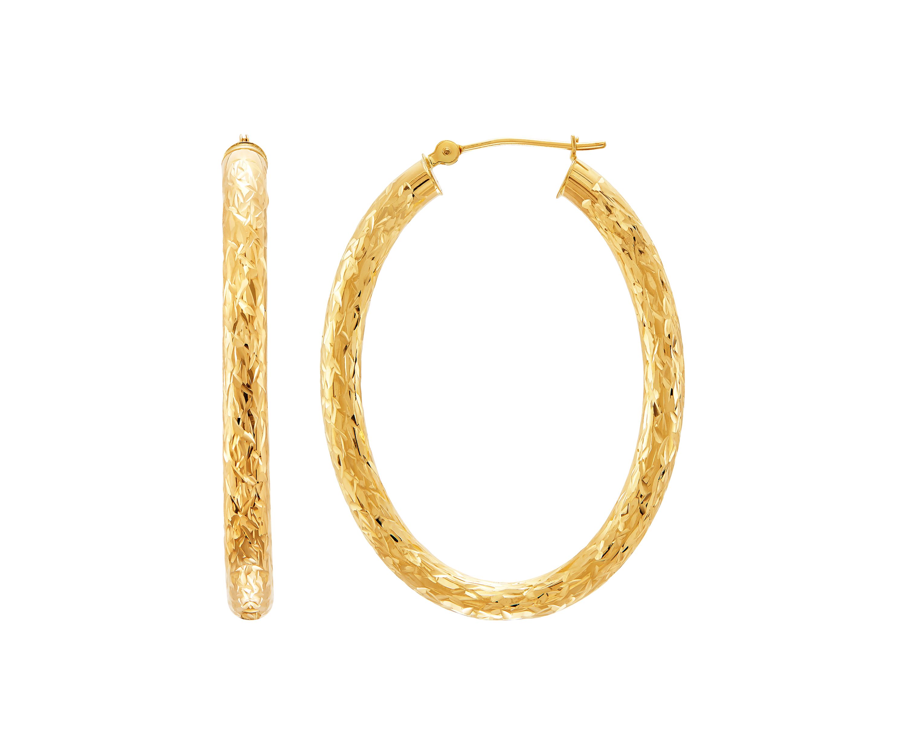 Oval Crystal Cut Tube Hoop Earrings in 10K Yellow Gold