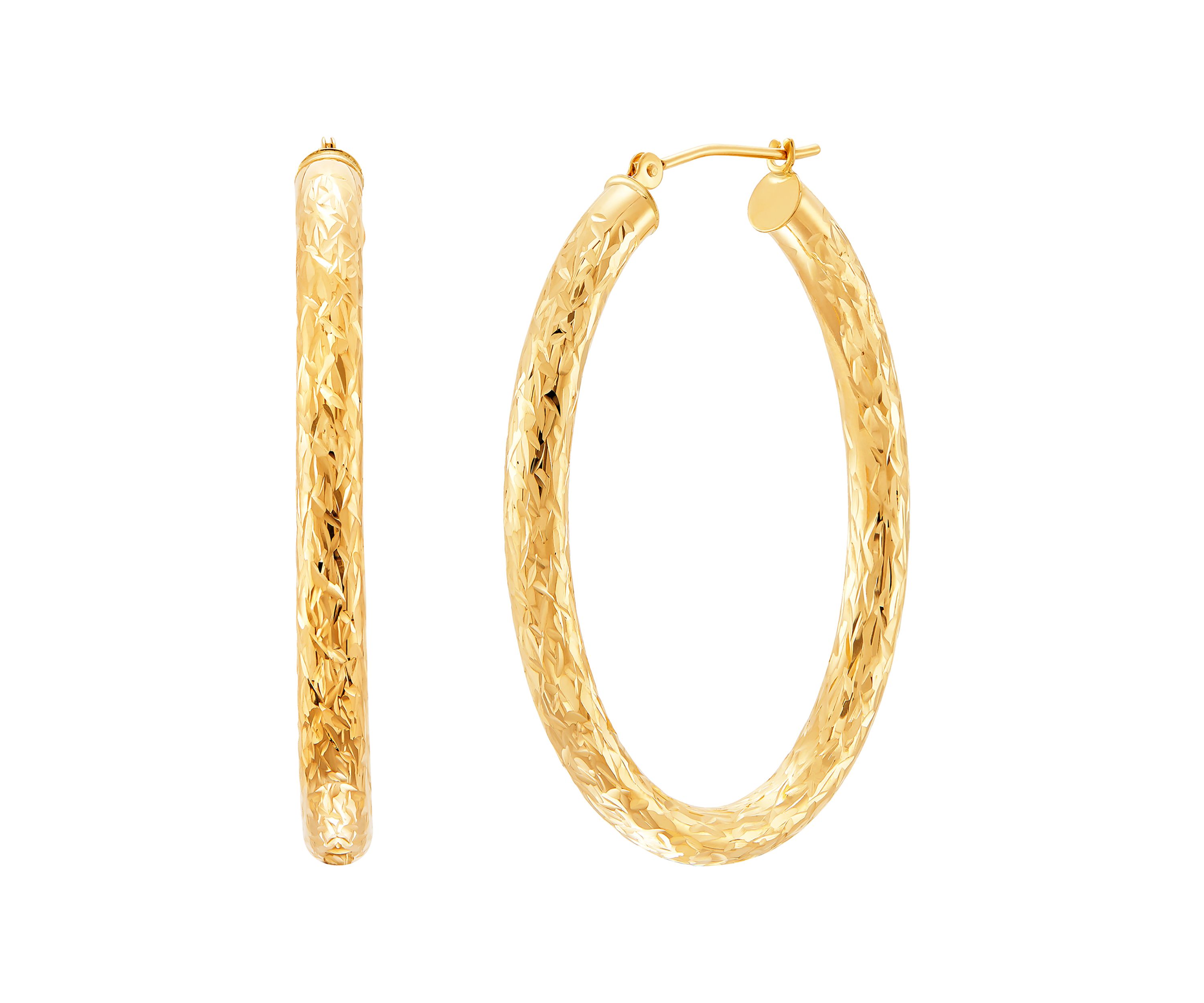 Oval Crystal Cut Tube Hoop Earrings in 10K Yellow Gold