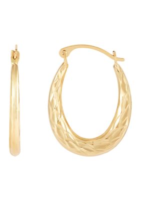 Belk & Co Oval Crystal Cut Tube Hoop Earrings in 10K Yellow Gold