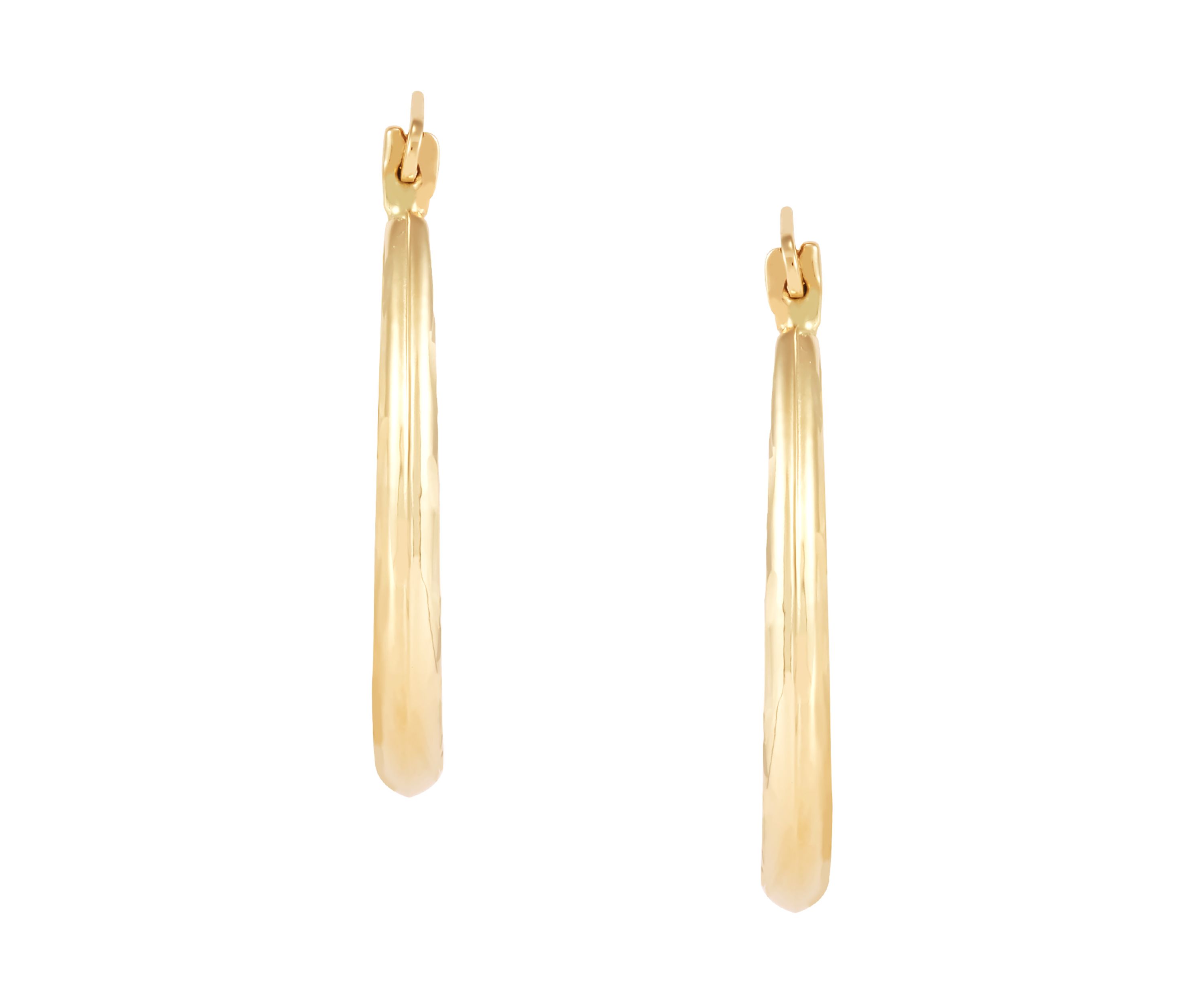 Oval Crystal Cut Tube Hoop Earrings in 10K Yellow Gold