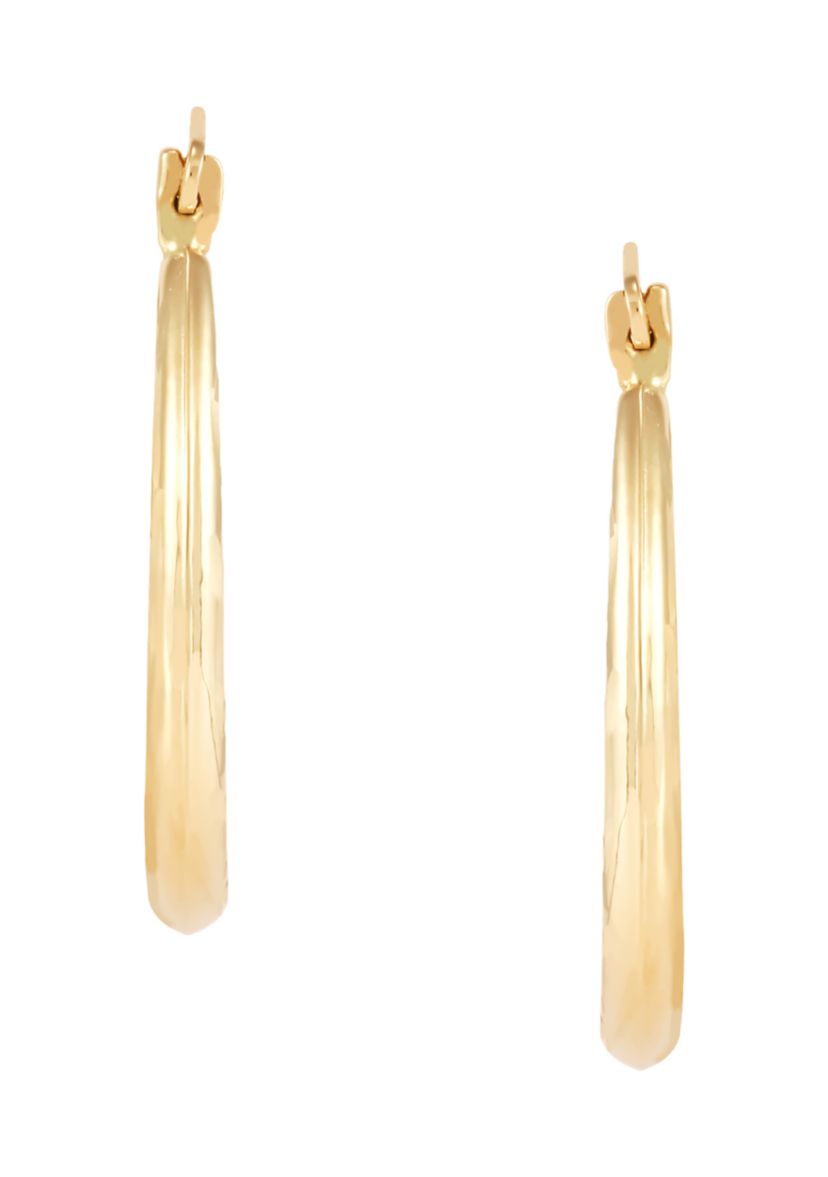 Oval Crystal Cut Tube Hoop Earrings in 10K Yellow Gold