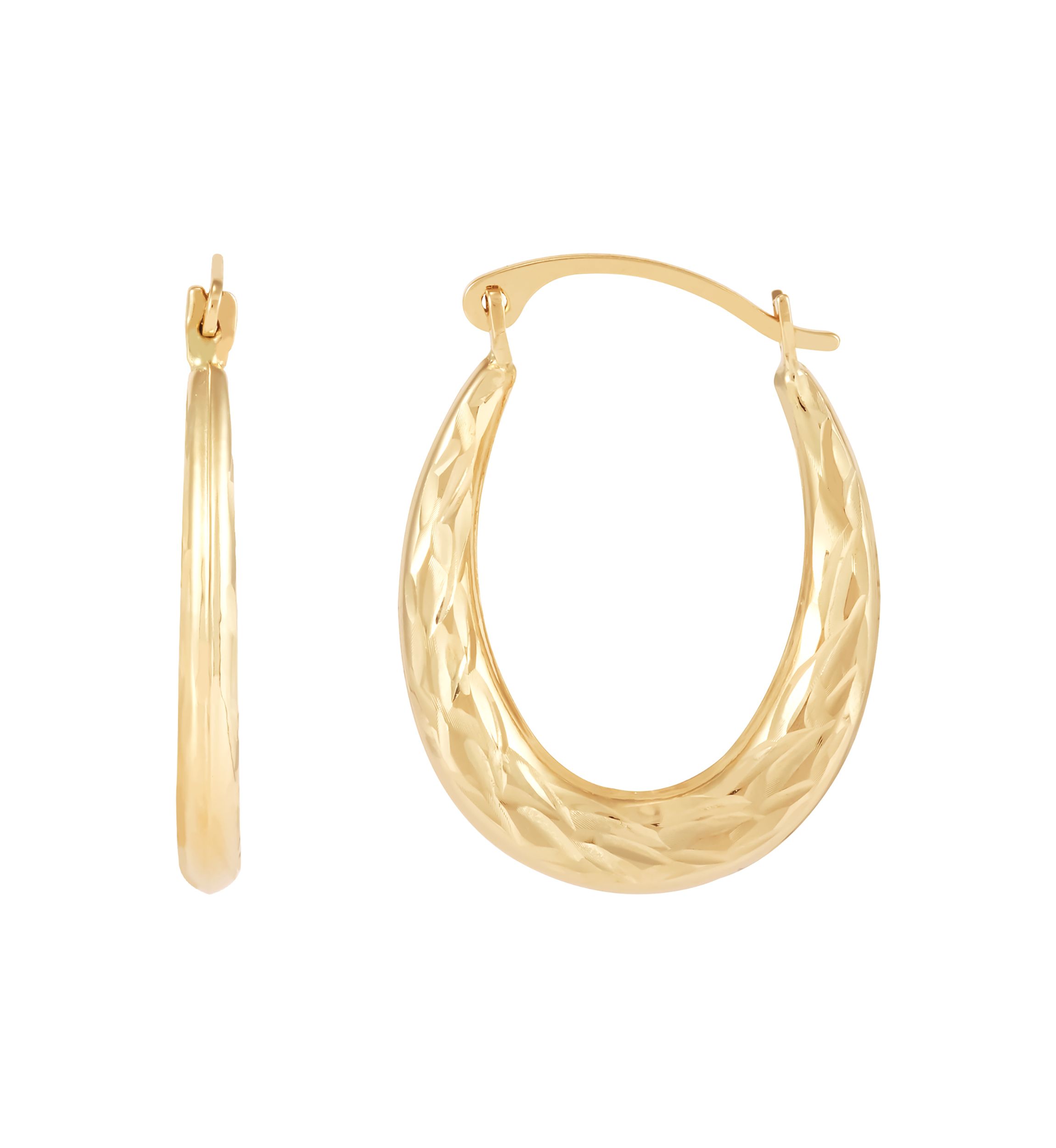 Oval Crystal Cut Tube Hoop Earrings in 10K Yellow Gold